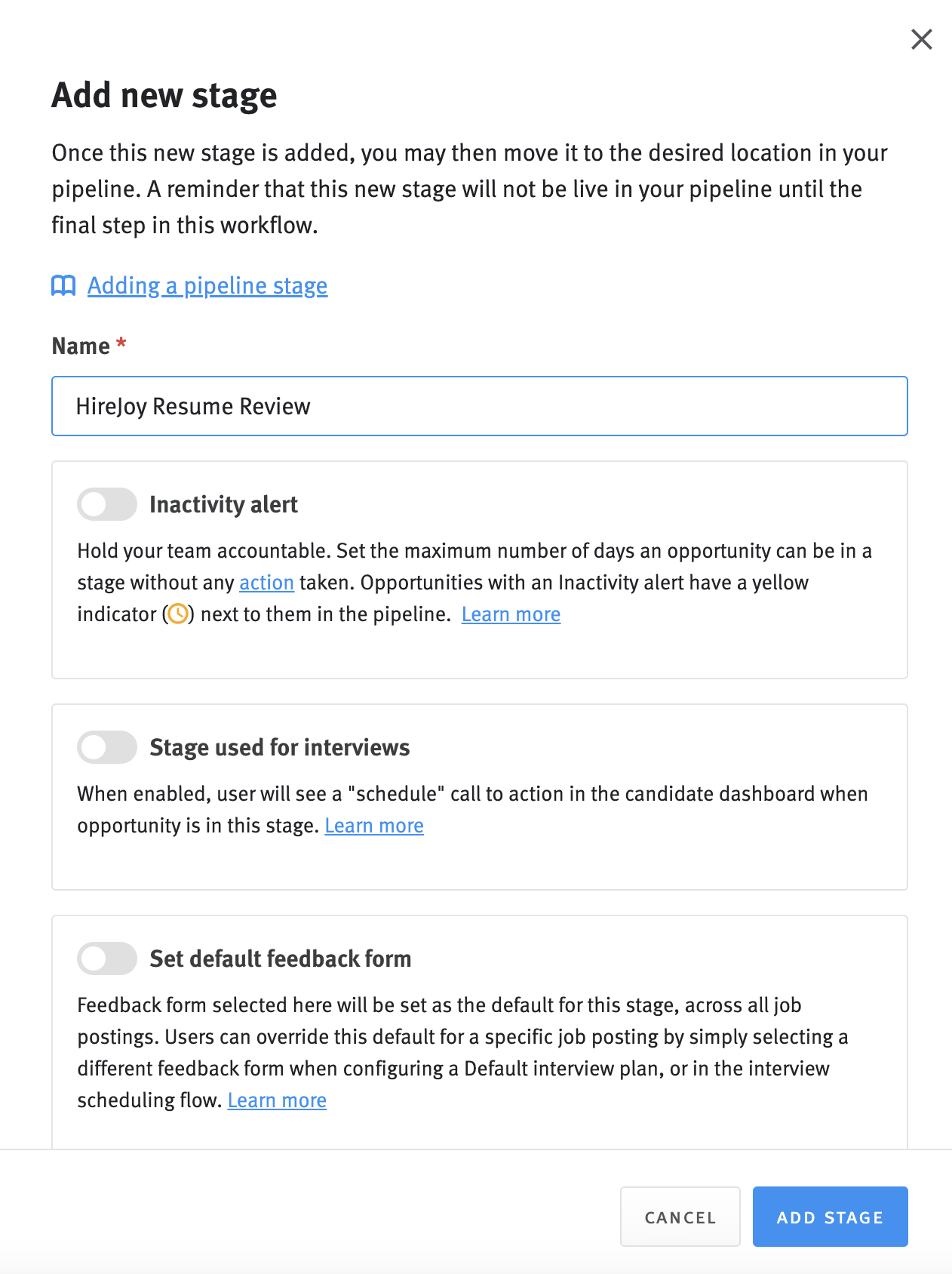 Add HireJoy Resume Review Stage