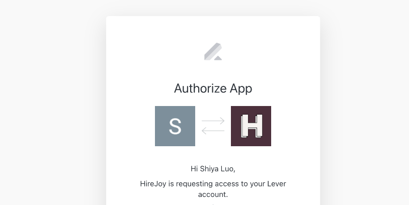 Lever integration authorization screen